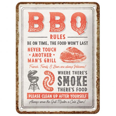 Metallskilt «BBQ Rules», 15 x 20 cm