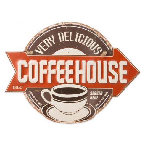 Metallskilt «Coffeehouse» med oppheng, 22 x 30 cm