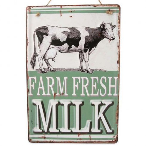 Plateskilt med henger «Farm Fresch milk»... 26 x 40 cm