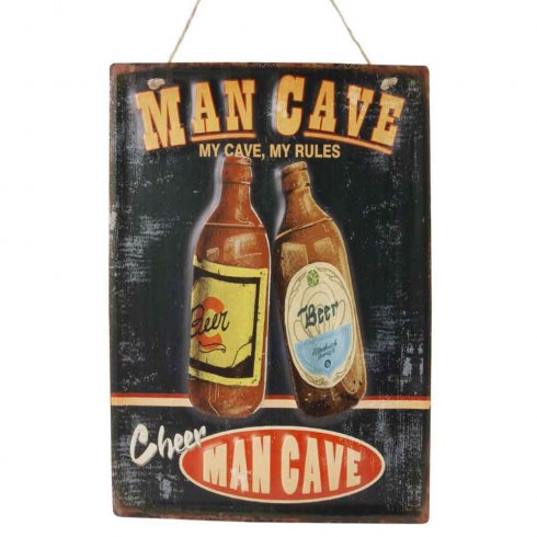Plateskilt «Mancave» med oppheng, 28 x 40 cm