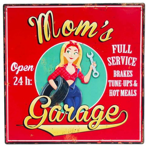 Veggdekorasjon av metall, Moms, Garage, 40 x 40 cm