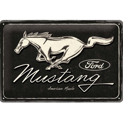 Plateskilt Ford Mustang Horse-logo, svart, 20 x 30 cm