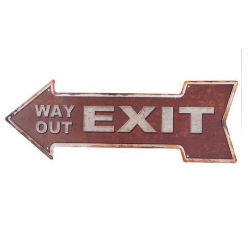 Metallskilt «Exit way out» 16 x 45 cm