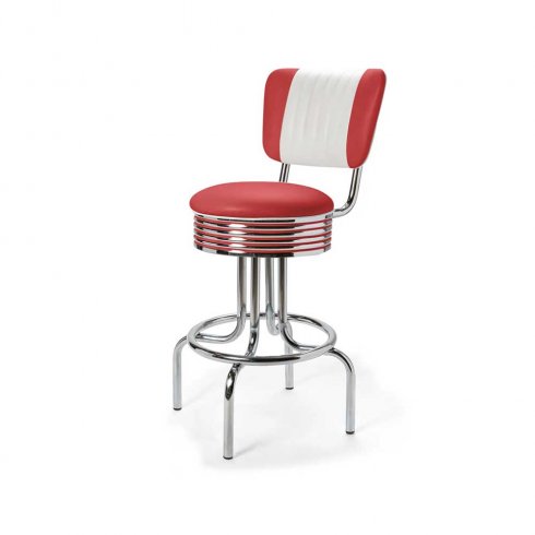 Diner barstol retro 66 cm med rygg röd