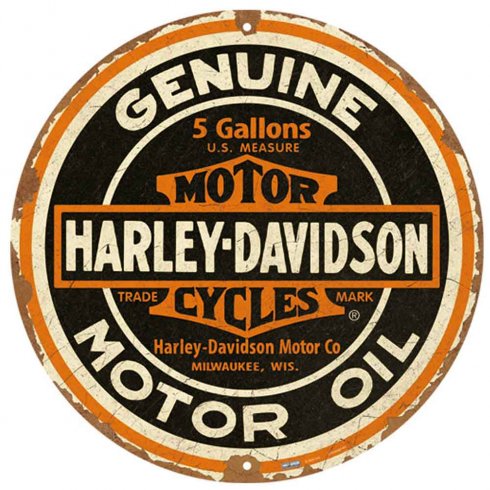Rund metallskilt med Harley Davidson-motiv, Ø 35 cm