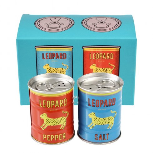 Salt- og pepperbøtter i metall, leopardmønster