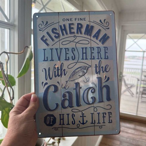 «Fisherman lives here»-skilt, 20 x 30 cm