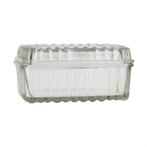 Liten smørboks i mønstret glass