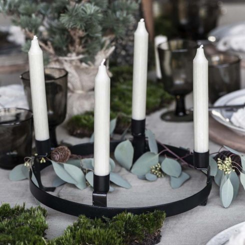 Adventslysestake, rund, svart, med fot
