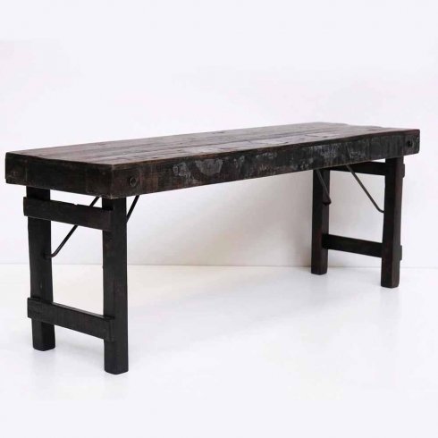 Svart trebenk i gjenvunnet materiale, sammenleggbar, 119 cm