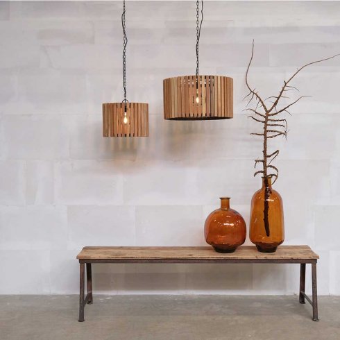 Taklampe «Lameller» i gjenvunnet tre, stor