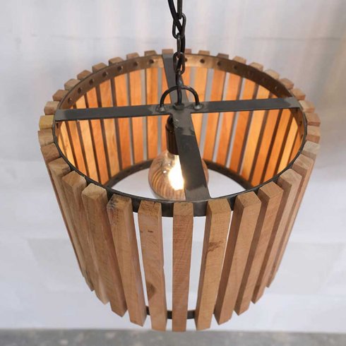 Taklampe «Lameller» i gjenvunnet tre, Small