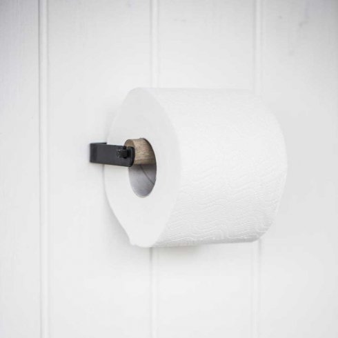 Gammeldags toalettpapirholder i svart med trerull