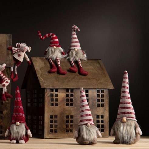Nisse, stående, mørkerød/beige, blandet, 2-pakning