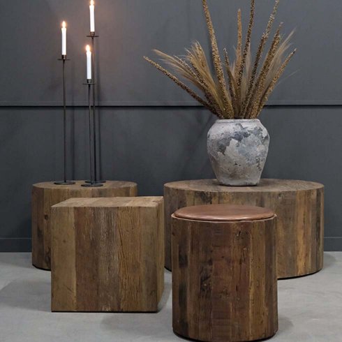 Rundt sidebord i tre med hjul, diameter: 90 cm, Trademark Living