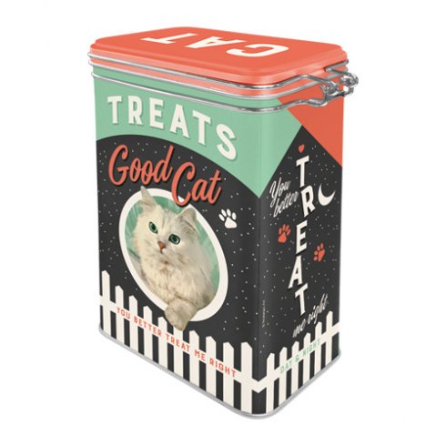 Kattematboks «Good Cat Treats» med trykkåpning