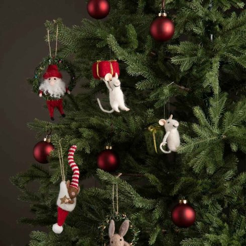 Julepynt med nisse og kanin i krans, 2 sett