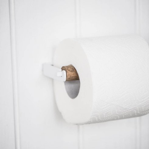 Gammeldags toalettpapirholder, hvit med trerull