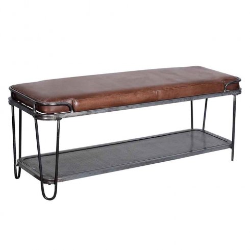 Jernbenk med skinnsete, 118 cm, Trademark Living