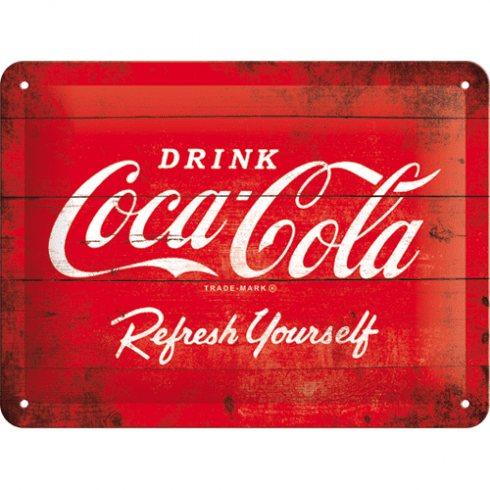 Metallskilt «Coca Cola Refresh Yourself» 15 x 20 cm